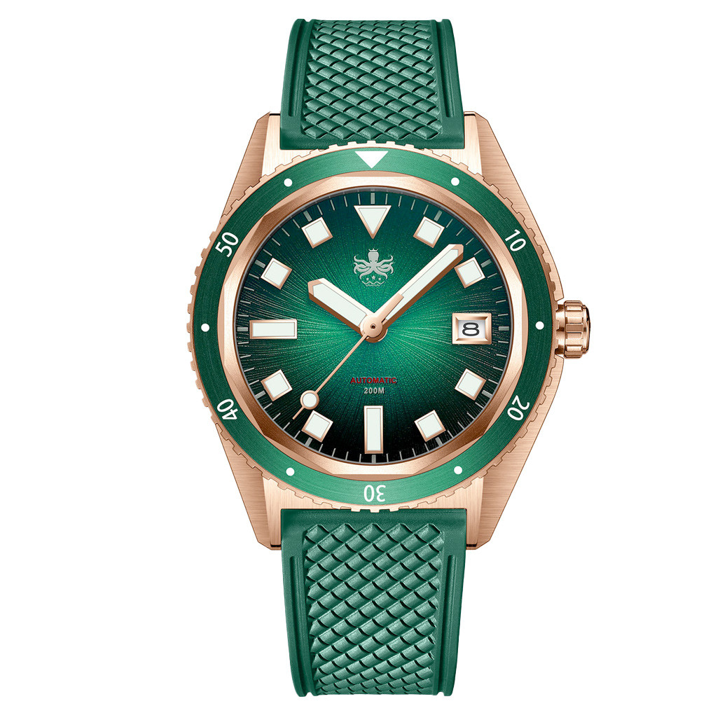 PHOIBOS Argo Bronze Automatic Dive Watch with Spiral Sunray Green