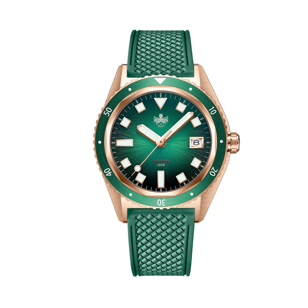 PHOIBOS Argo Bronze Automatic Dive Watch with Spiral Sunray Green