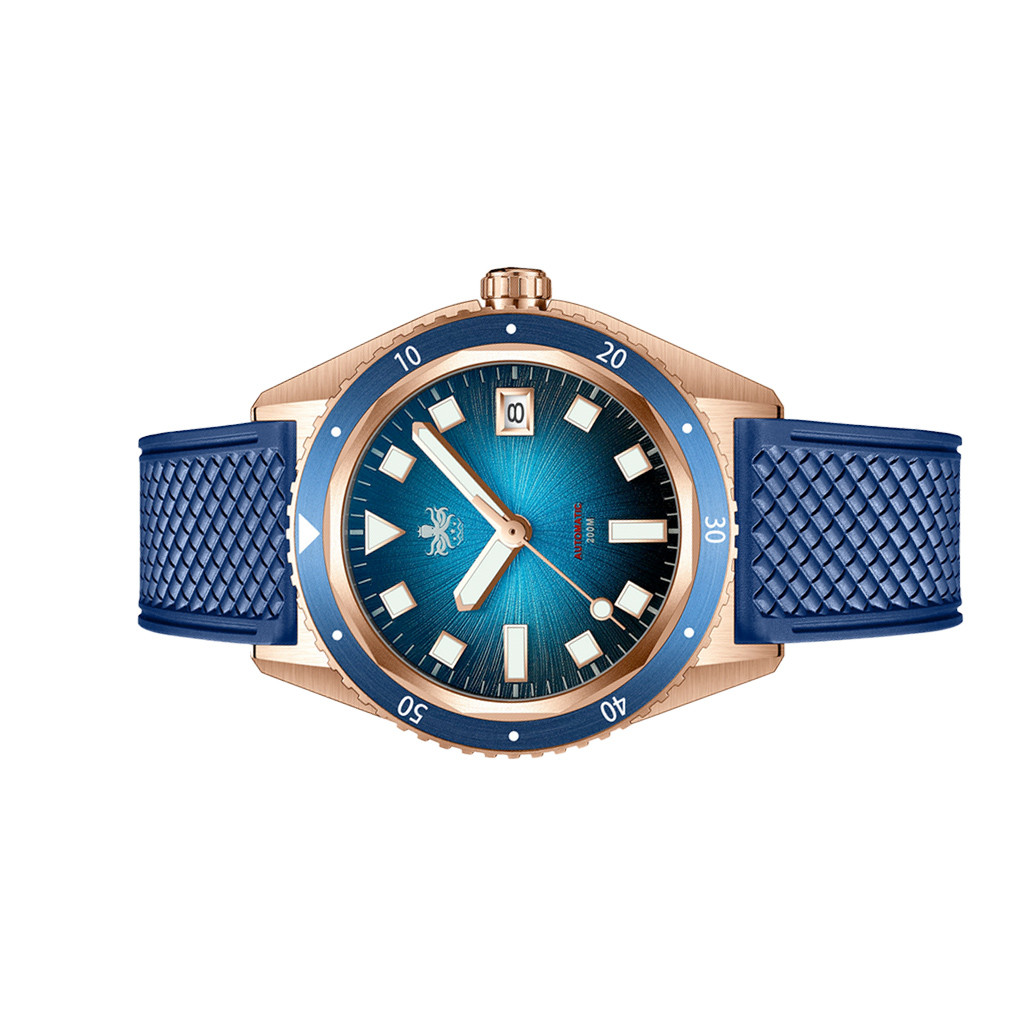 PHOIBOS Argo Bronze Automatic Dive Watch with Spiral Sunray Blue