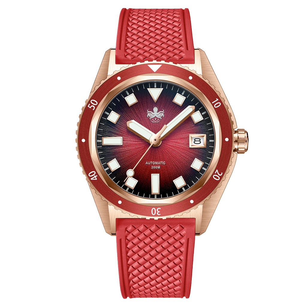 PHOIBOS Argo Bronze Automatic Dive Watch with Spiral Sunray Red