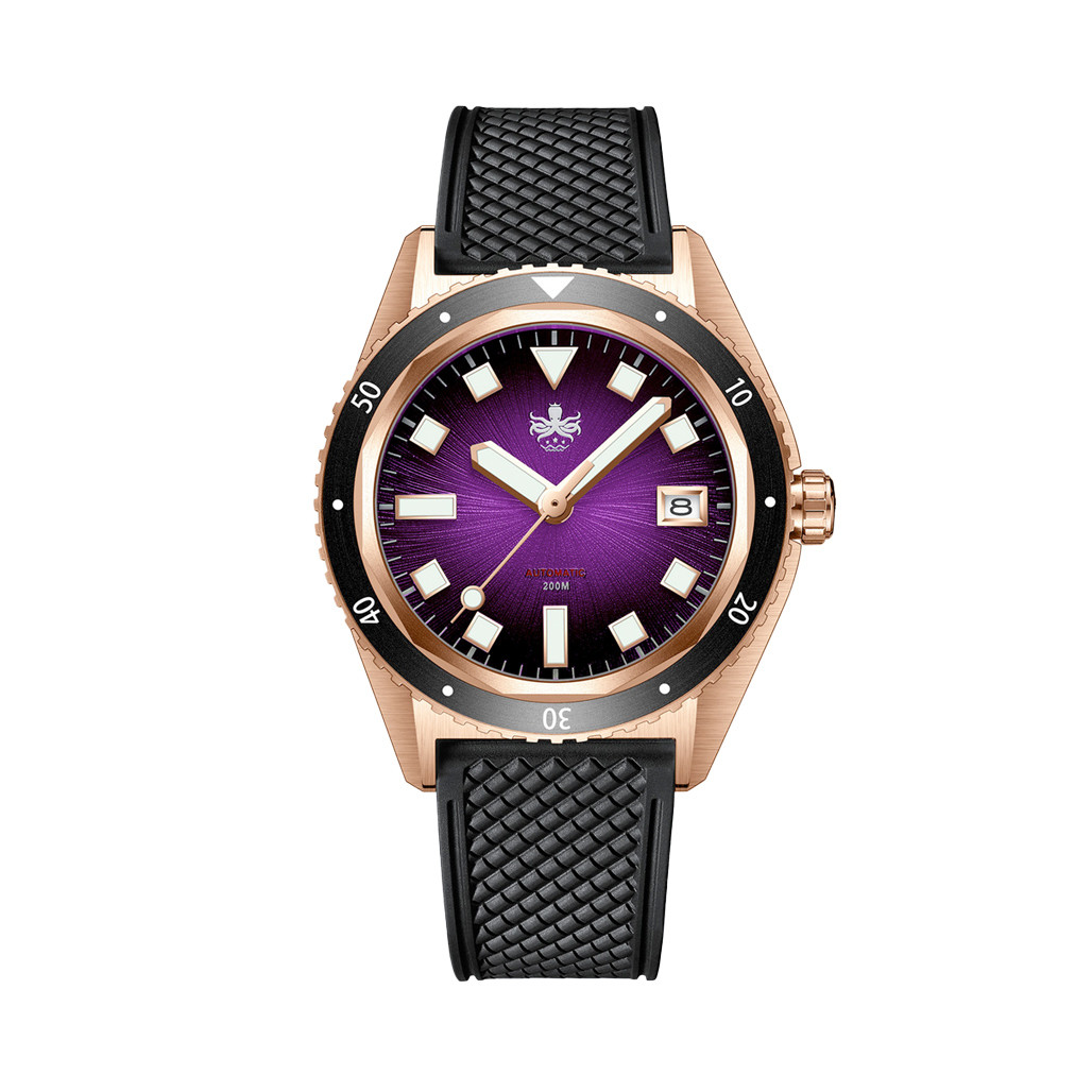 PHOIBOS Argo Bronze Automatic Dive Watch with Spiral Sunray Purple