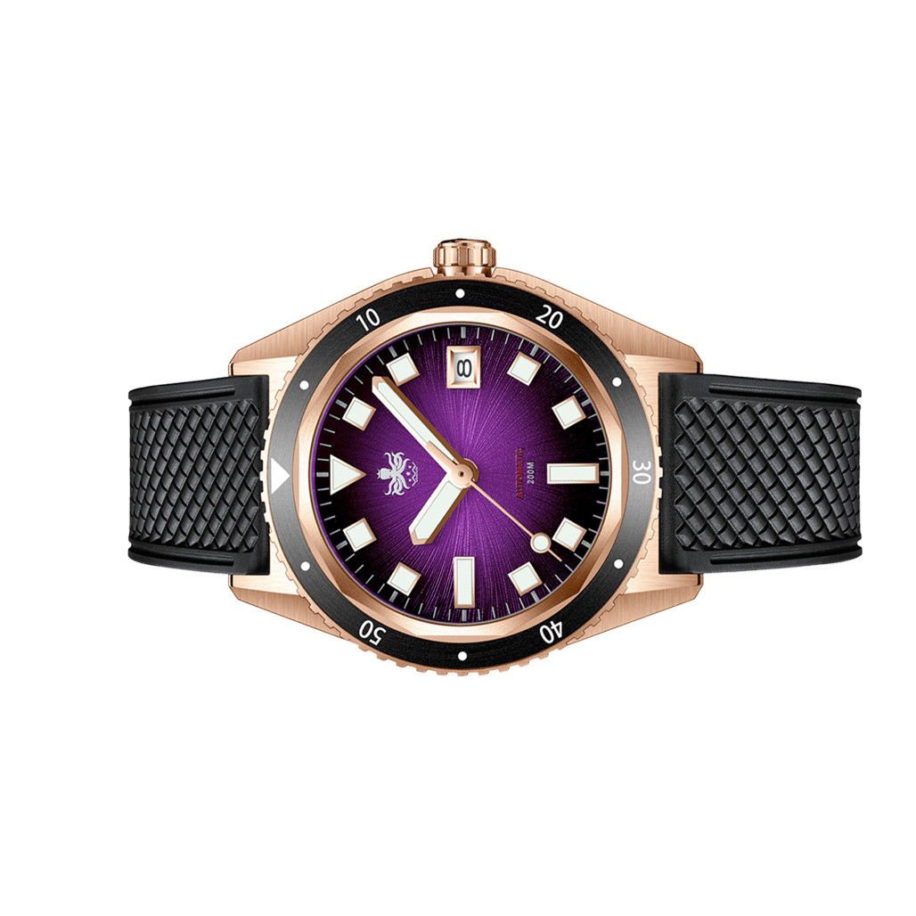 PHOIBOS Argo Bronze Automatic Dive Watch with Spiral Sunray Purple