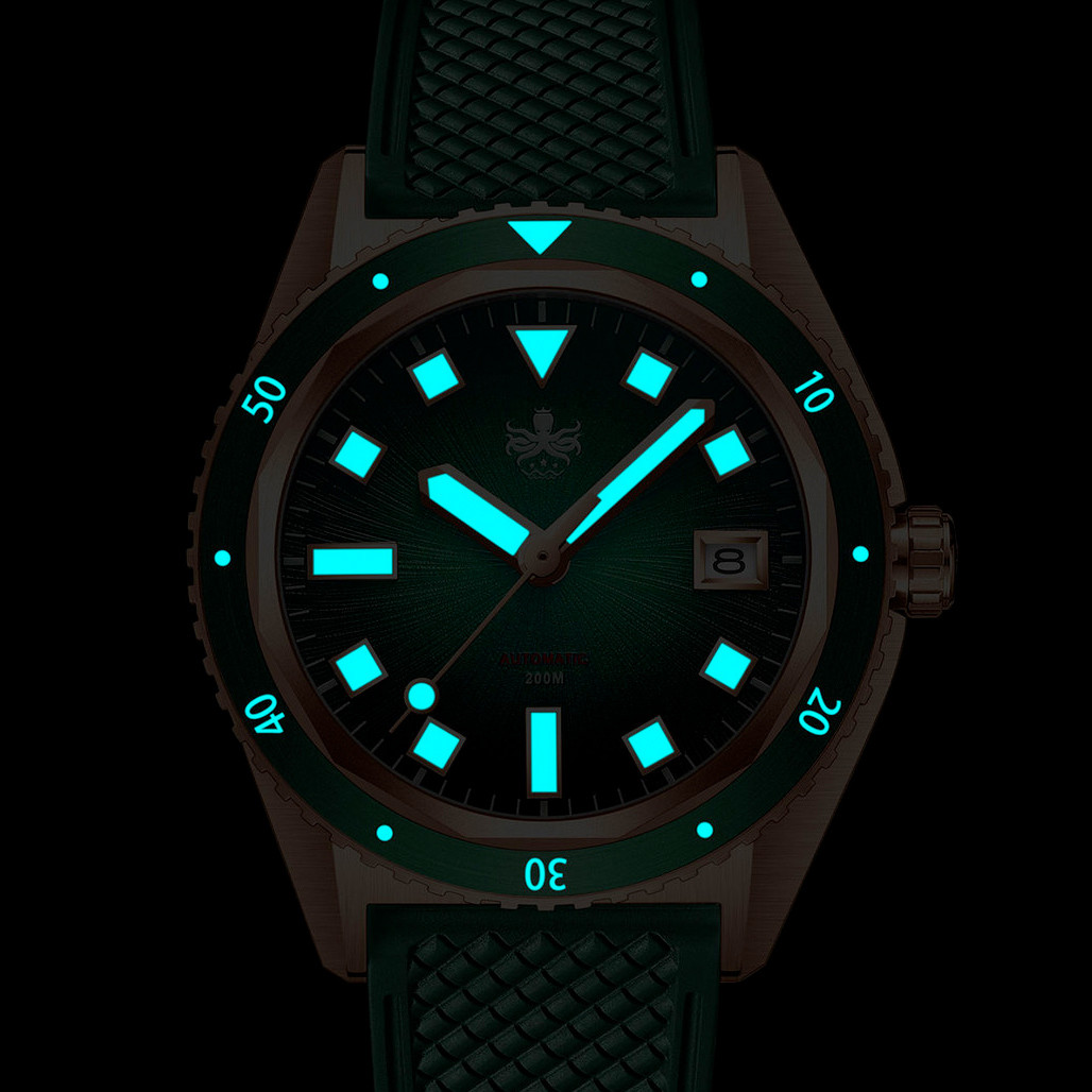 PHOIBOS Argo Bronze Automatic Dive Watch with Spiral Sunray Purple