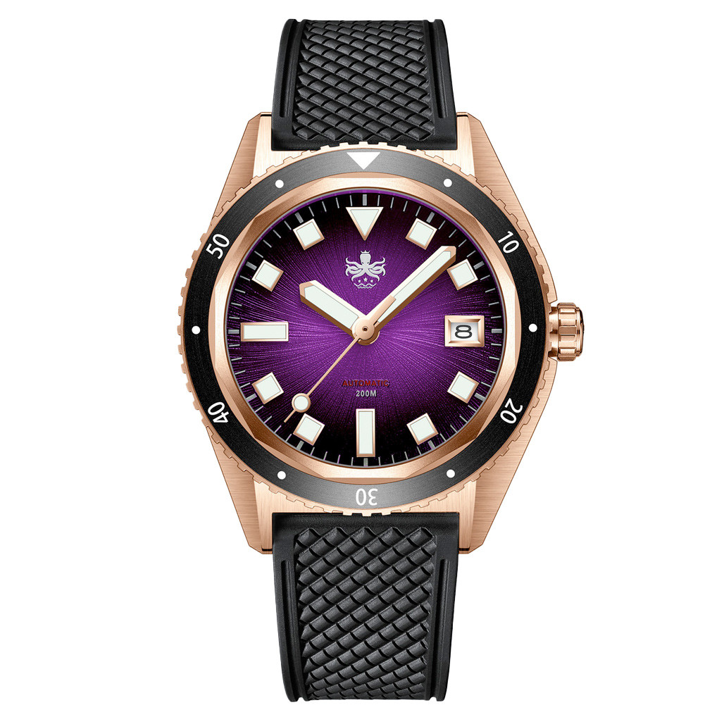 PHOIBOS Argo Bronze Automatic Dive Watch with Spiral Sunray Purple