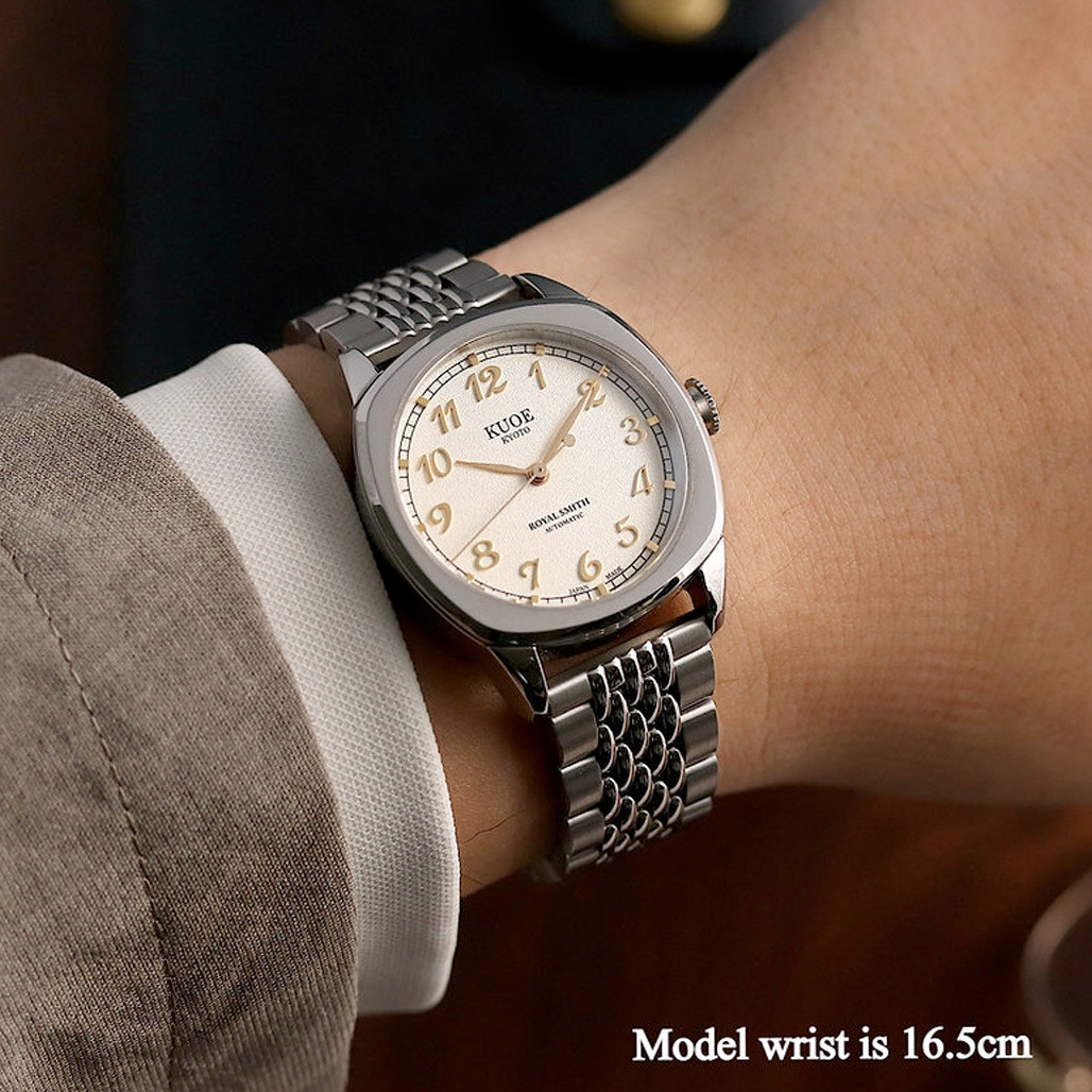 KUOE Royal Smith 90-008 Silver 34mm Dress Watch with Ivory Dial