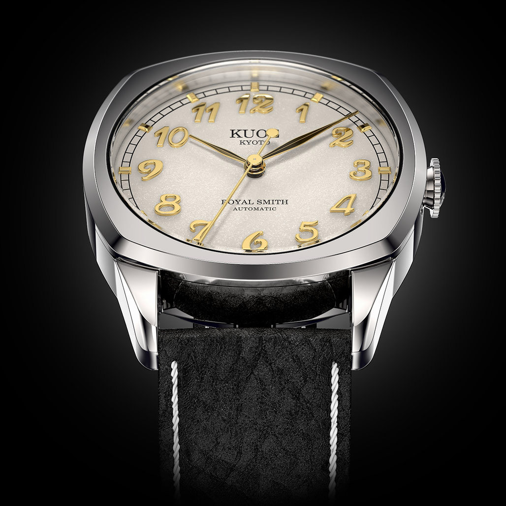 KUOE Royal Smith 90-008 Silver 34mm Dress Watch with Ivory Dial