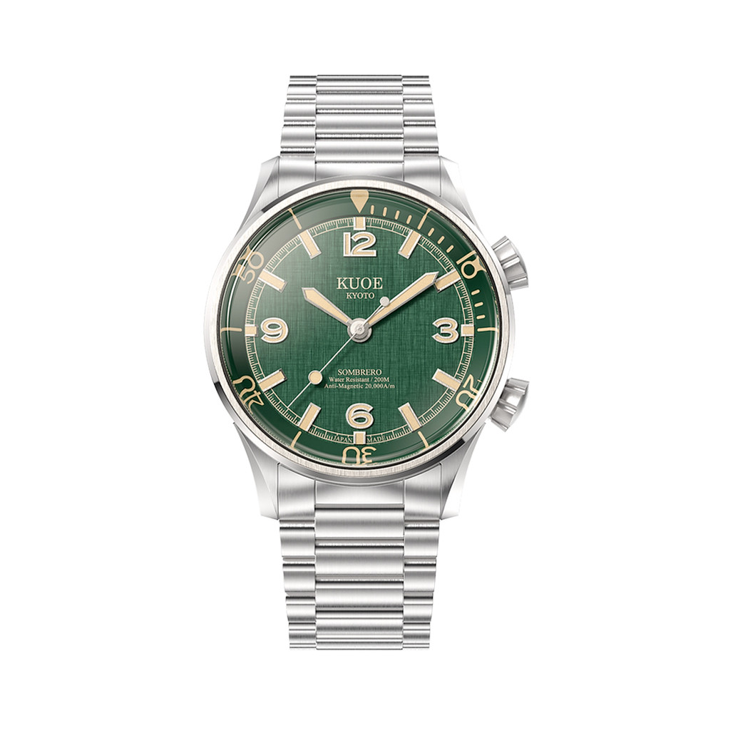 KUOE Sombrero 90-011 Green Linen Textured Dial Watch #SM90011-GR-FLAT