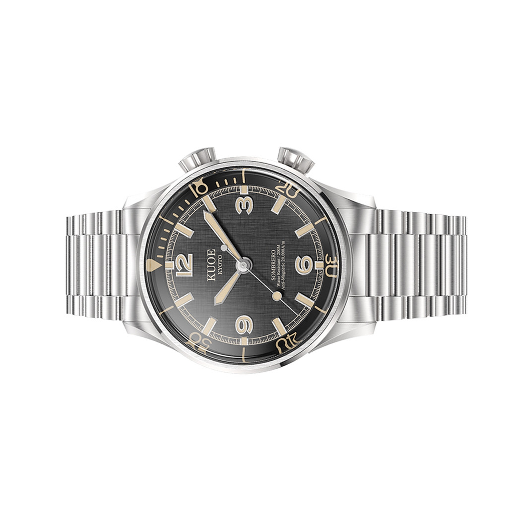 KUOE Sombrero 90-011 Black Linen Textured Dial Watch #SM90011-BK-FLAT