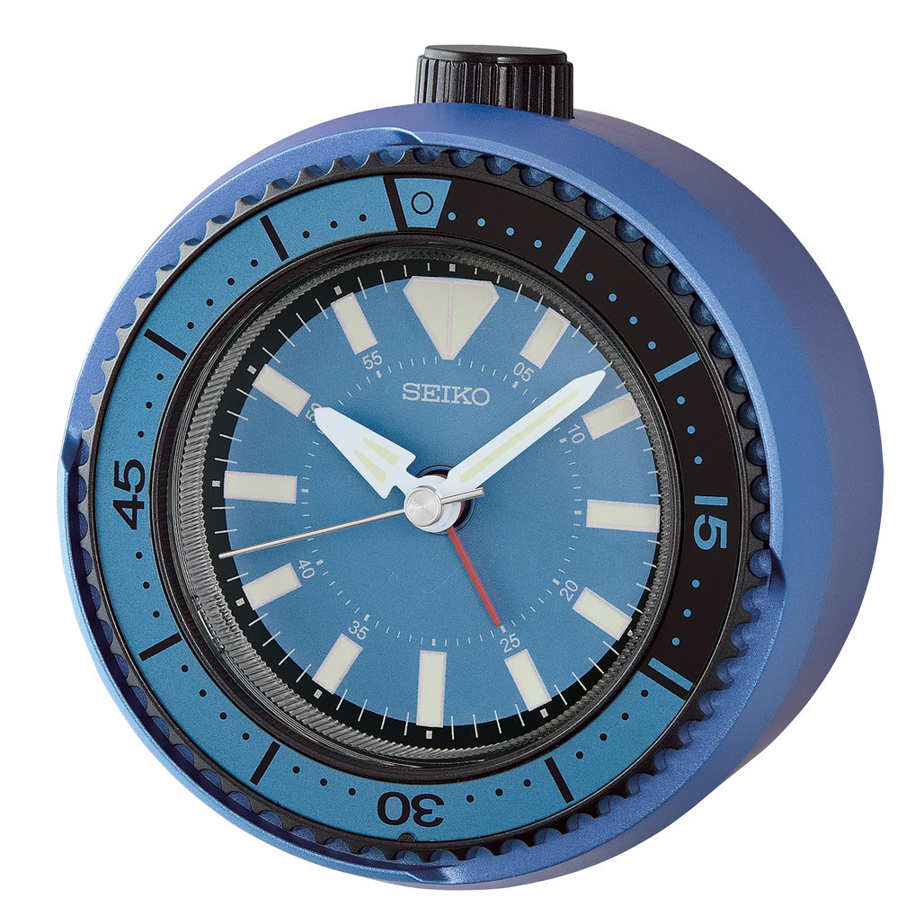 Seiko Mai Modern Rotating Bezel Alarm Clock in Metallic Blue