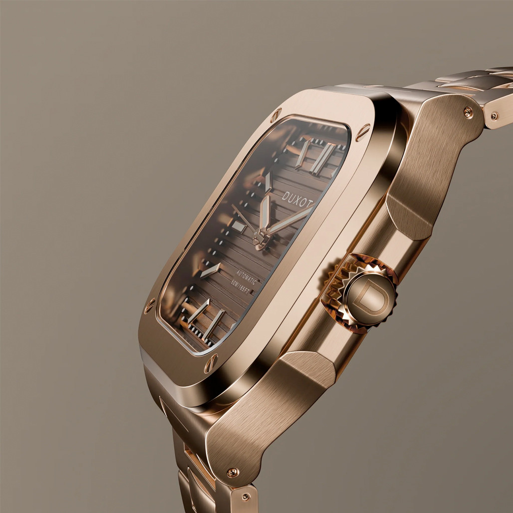 Duxot Quadrata Automatic in Walnut Brown #DX-2073-55
