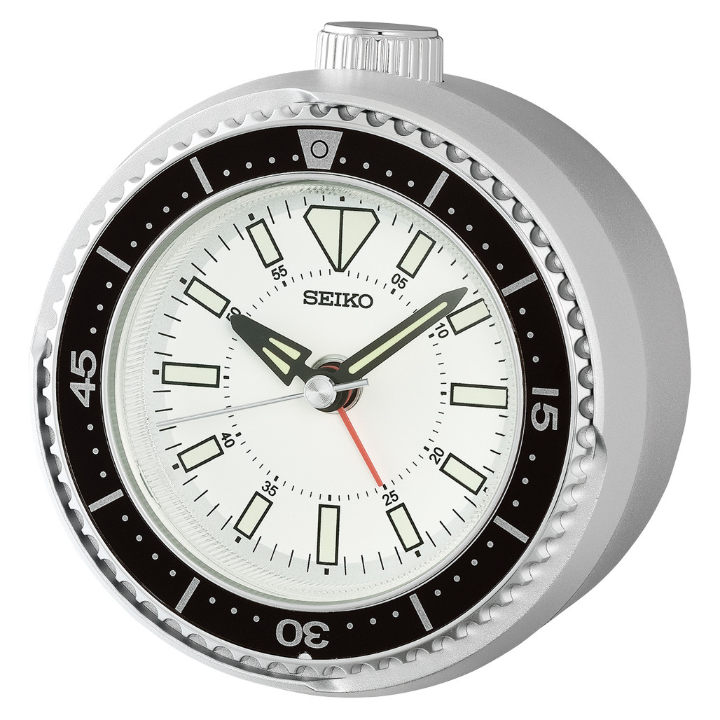 Seiko Mai Modern Rotating Bezel Alarm Clock in Silver #QHE207SLH
