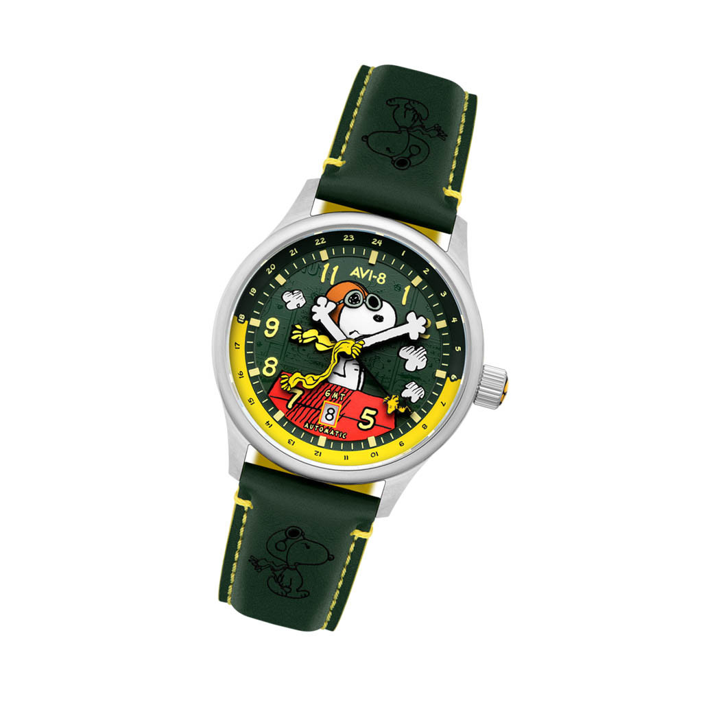 AVI-8 x Peanuts Snoopy Flying Ace GMT Automatic in Winter Green