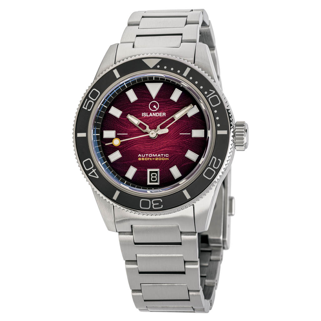Islander Bayport Automatic Dive Watch with Maroon Wave Dial #ISL-310