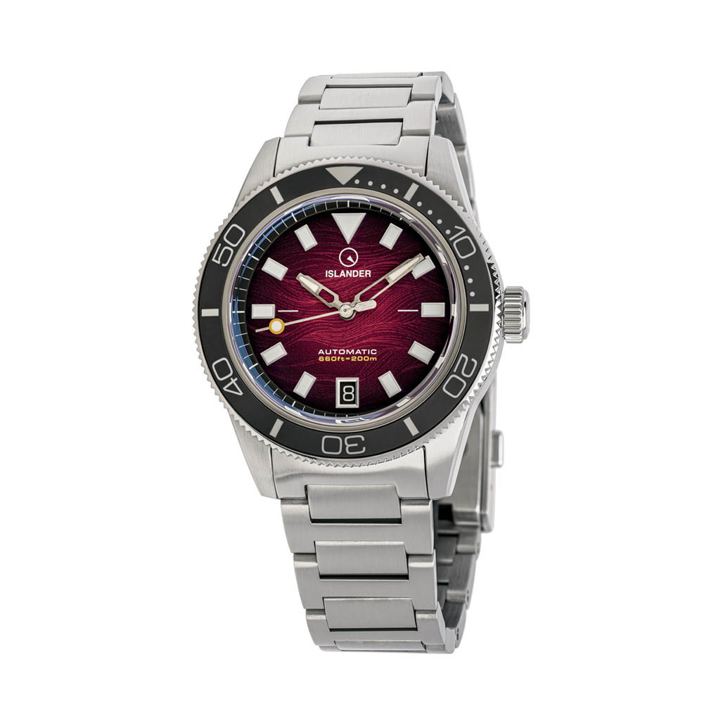 Islander Bayport Automatic Dive Watch with Maroon Wave Dial #ISL-310