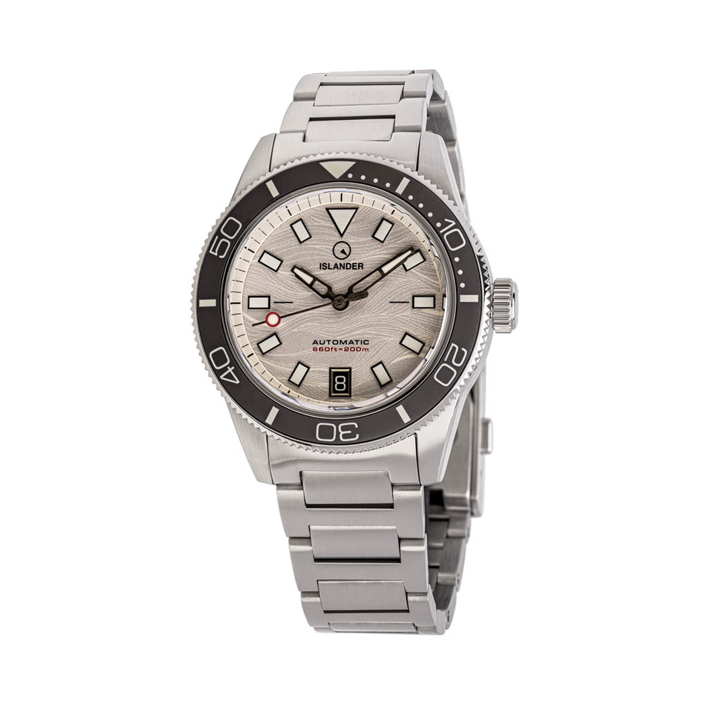 ジアン　ラビィエ Islander Bayport Automatic Dive Watch with Silver-White Wave Dial