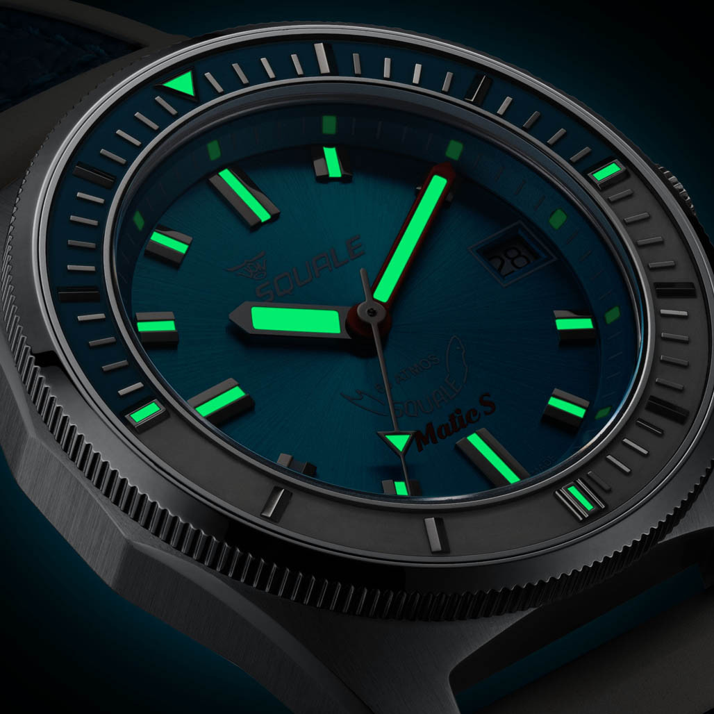 Squale Matic S Light Blue Watch with Leather-Rubber Strap
