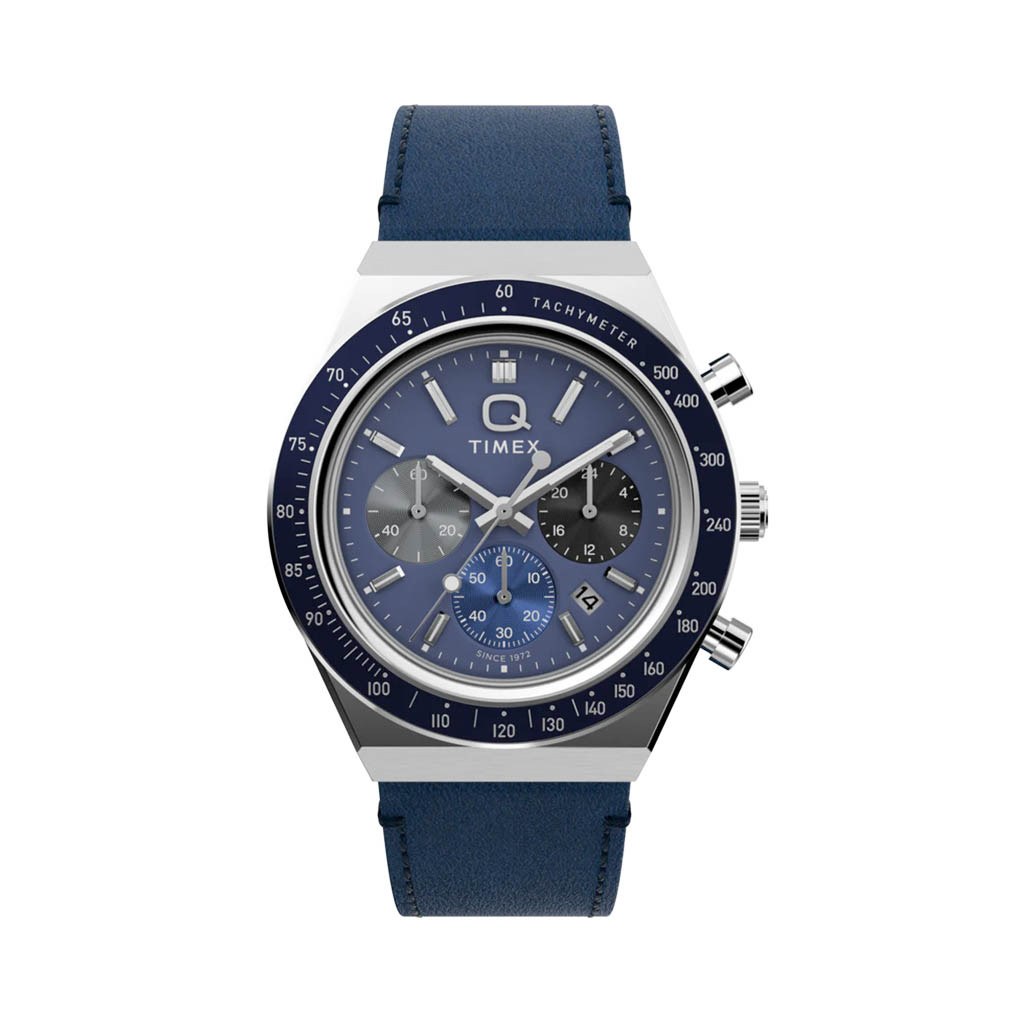 Timex® Q Chronograph 40mm Leather Strap Watch #TW2Y36100 Timex® Q Chronograph 40mm Leather Strap Watch #TW2Y36100
