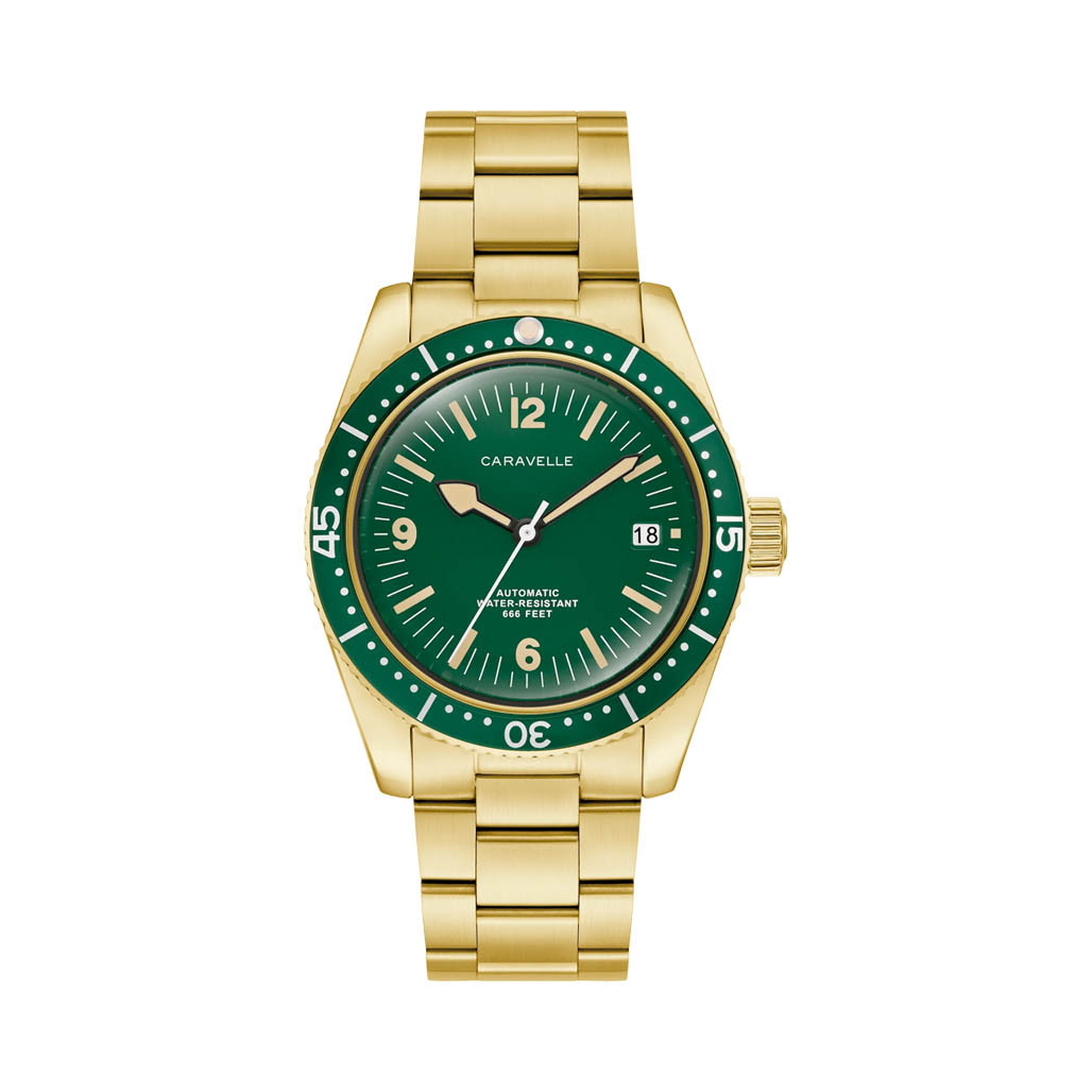 Caravelle Sea Hunter Automatic Goldtone Watch with Green Dial #44B128