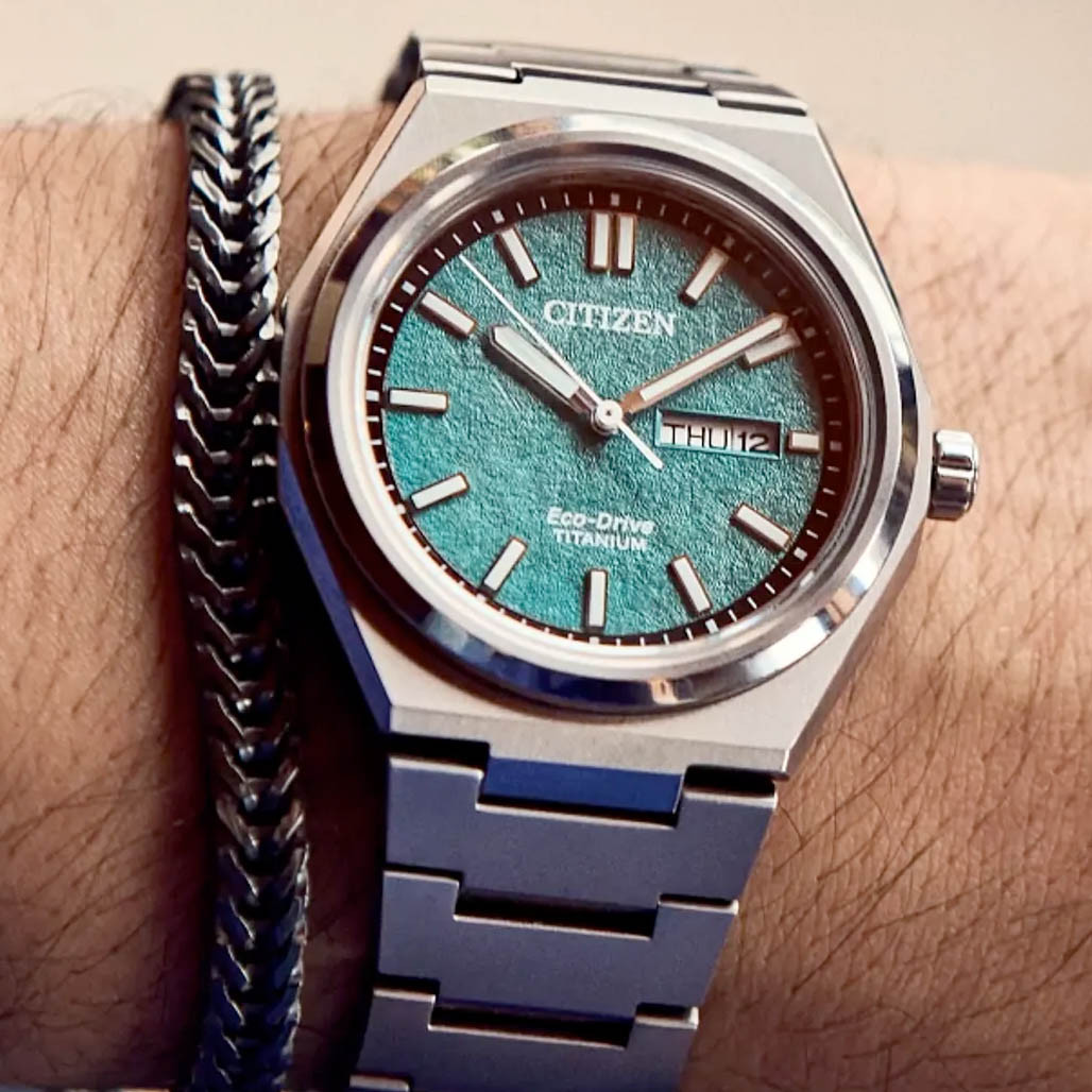Citizen Eco-Drive Titanium Zenshin Watch with Green Dial #AW0130-85Xv
