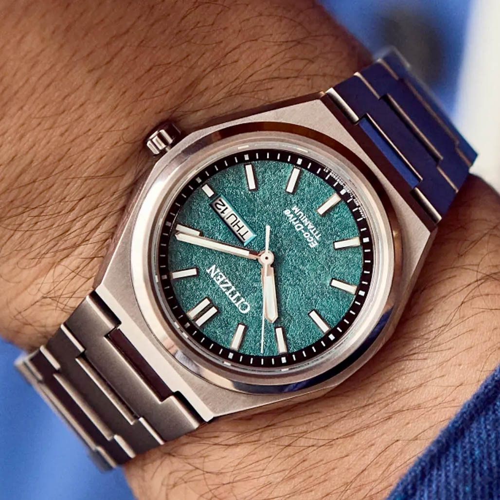 Citizen Eco-Drive Titanium Zenshin Watch with Green Dial #AW0130-85Xv