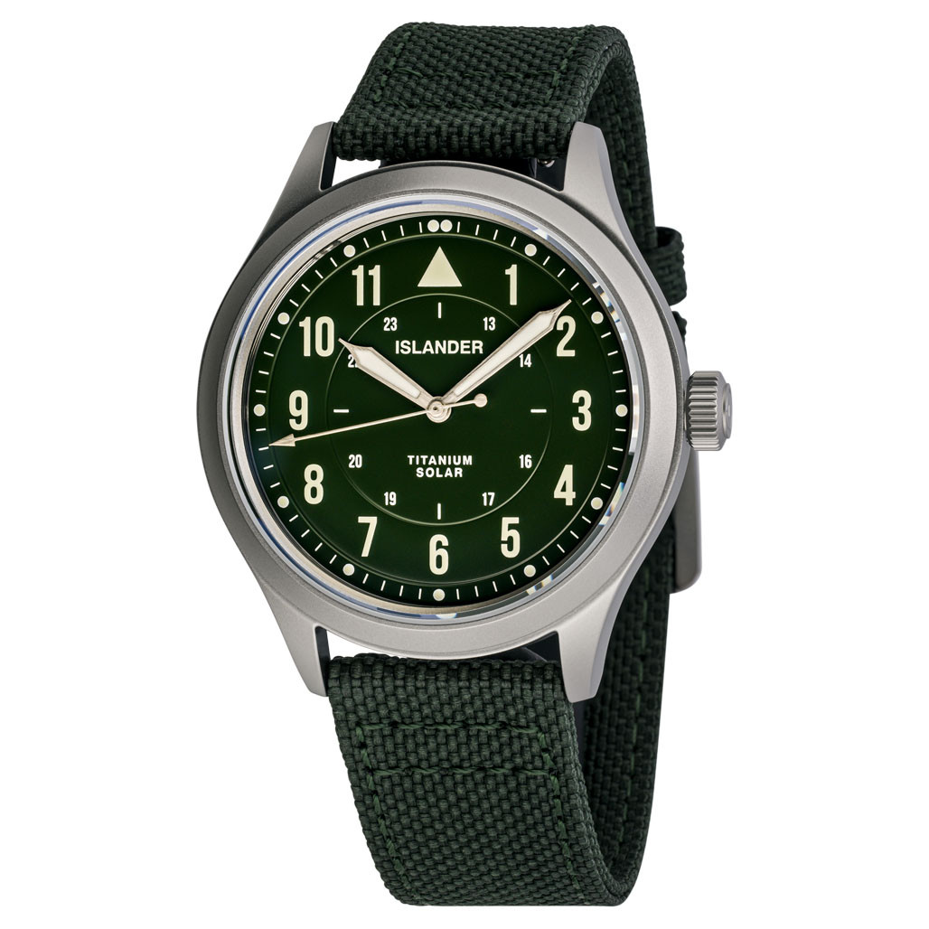 Islander Babylon HV1000 Titanium Solar Field Watch with Olive Dial