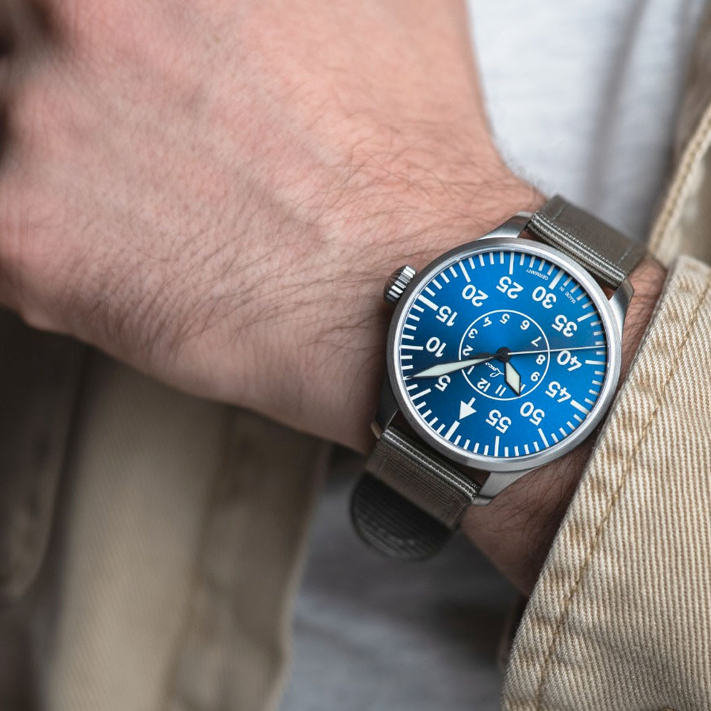 Laco 42mm Aachen Blaue Stunde Automatic Pilot Watch #862101.2