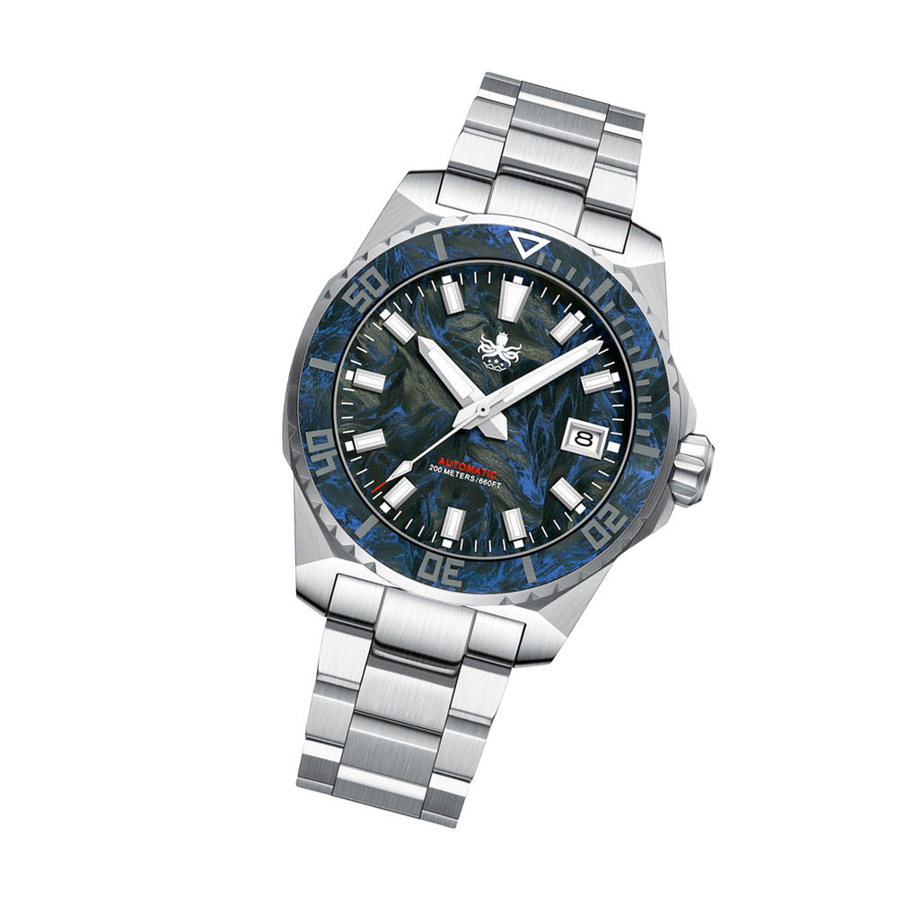 ベクウ Phoibos Leviathan 40mm Dive Watch with Blue Forged Carbon Fiber