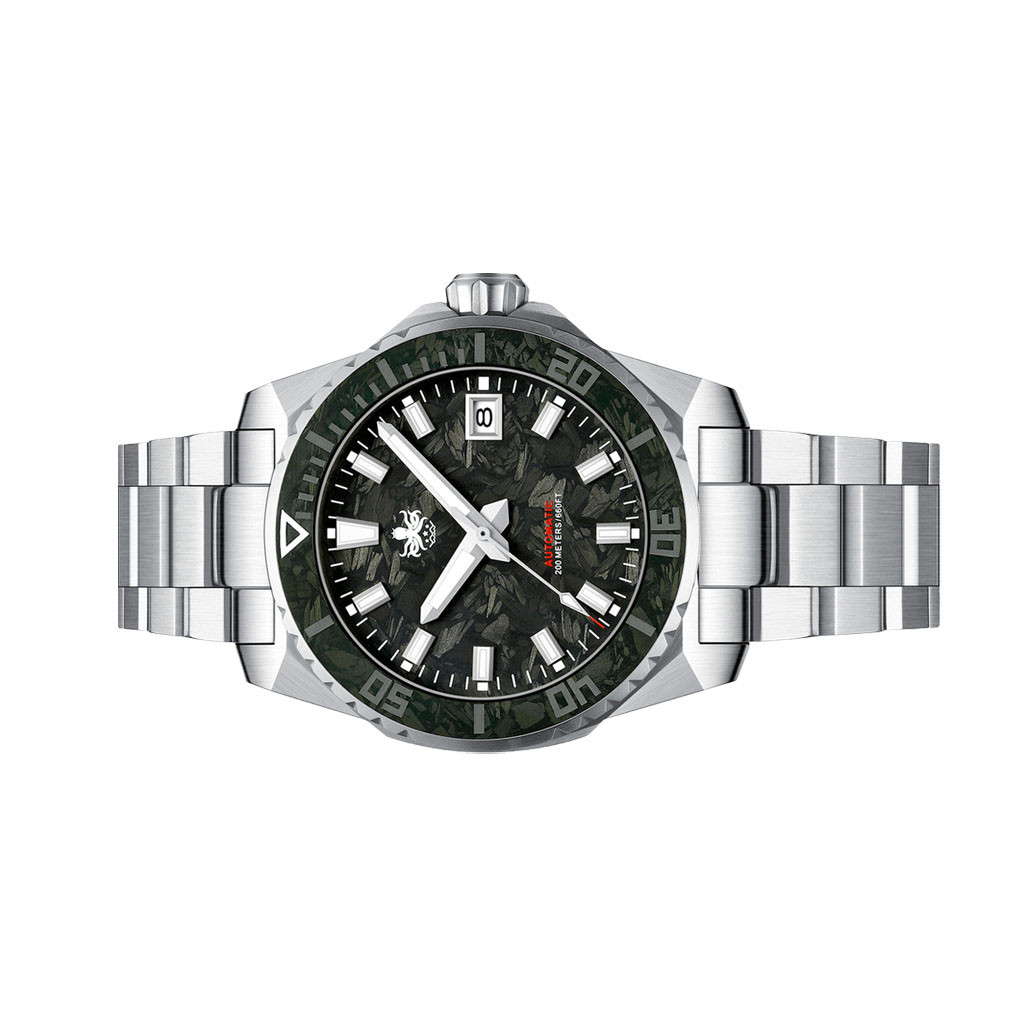 Phoibos Leviathan 40mm Dive Watch with Black Forged Carbon Fiber