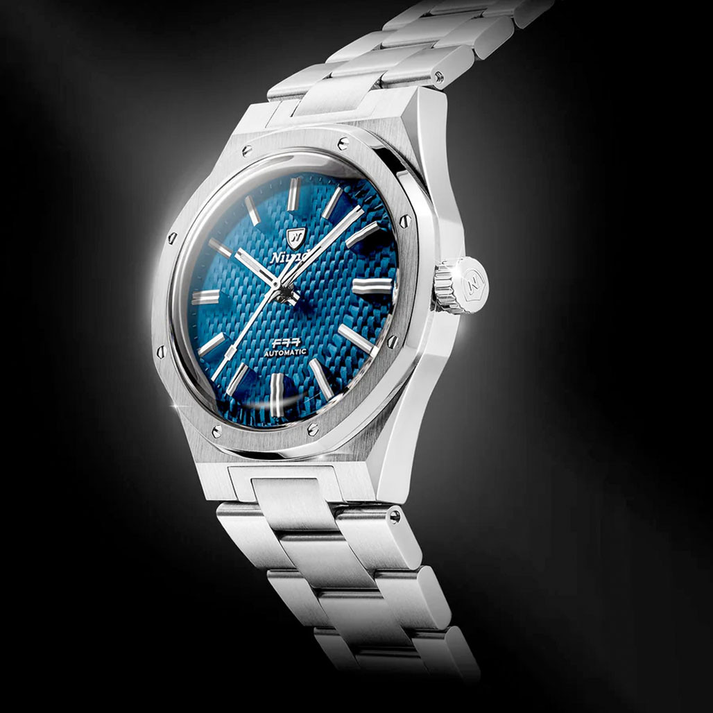 Nivada Grenchen 37mm F77 Watch with Blue Tapisserie Dial #68001A77