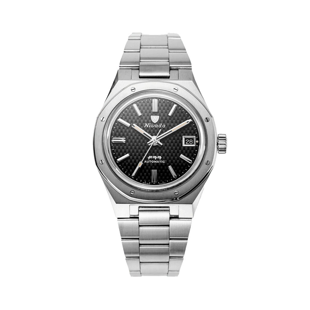 Nivada Grenchen 37mm F77 Watch with Black Tapisserie Dial#69000A77