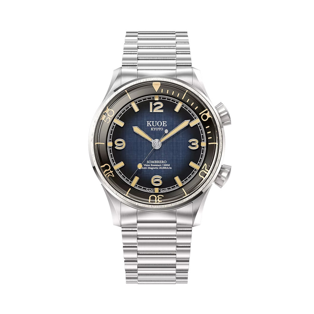 KUOE Sombrero 90-011 Blue Linen Textured Dial Watch #SM90011-GNV-FLAT
