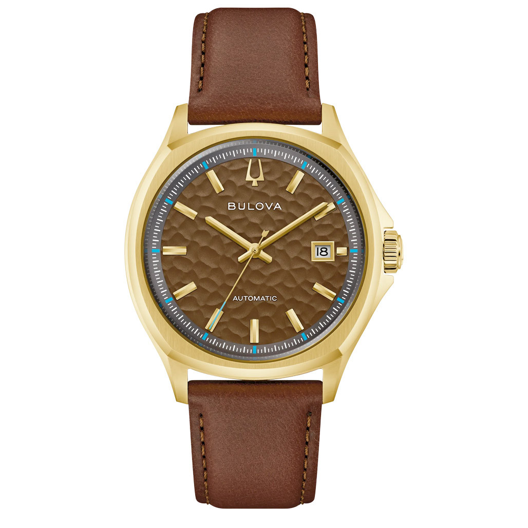 49【稼働品】BULOVA デイデイト メンズ腕時計 ラインストーン Y2K Bulova Tony Bennett NYC Brown Hammered Dial Watch #97B244