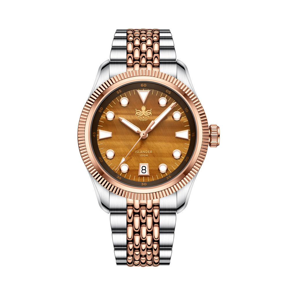PHOIBOS x ISLANDER Delphinus Tiger's Eye Stone Dial Watch #PY066-LIW22