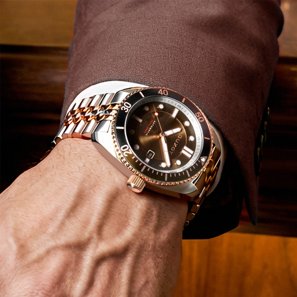 Duxot Tortuga Automatic Two-Tone Dive Watch with Brown Dial #DX
