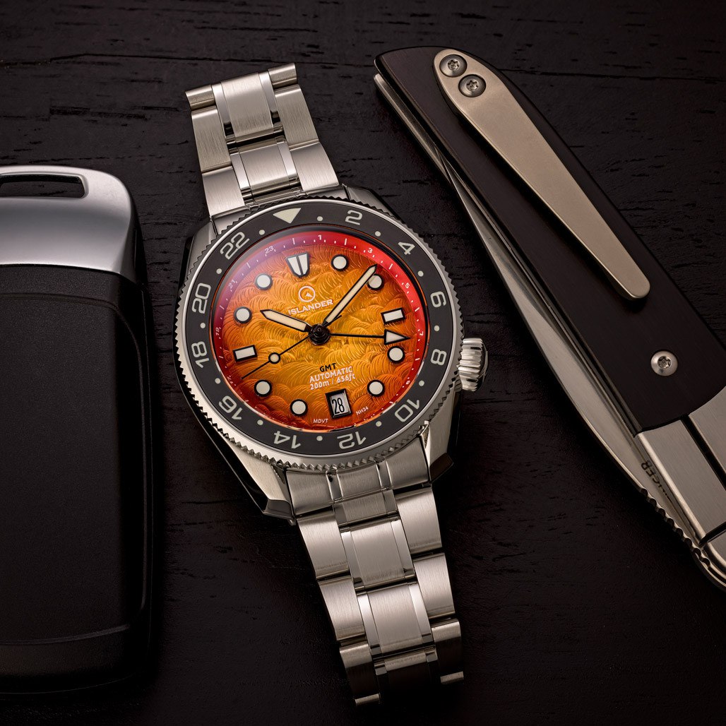 Islander JFK Automatic GMT Watch with Sunset Orange Dial #ISL-356