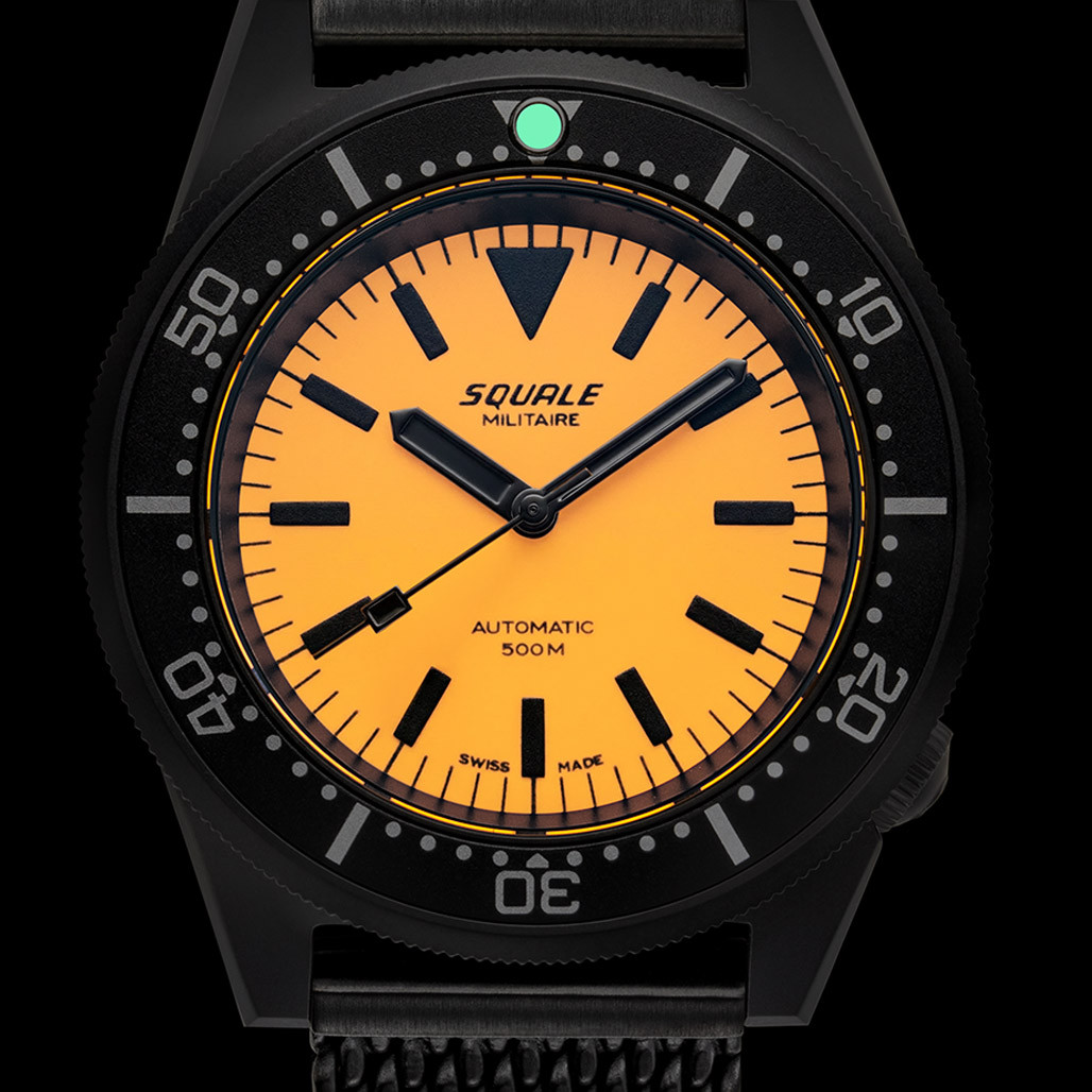 Squale 50 Atmos Dive watch with DLC Black Case and Orange