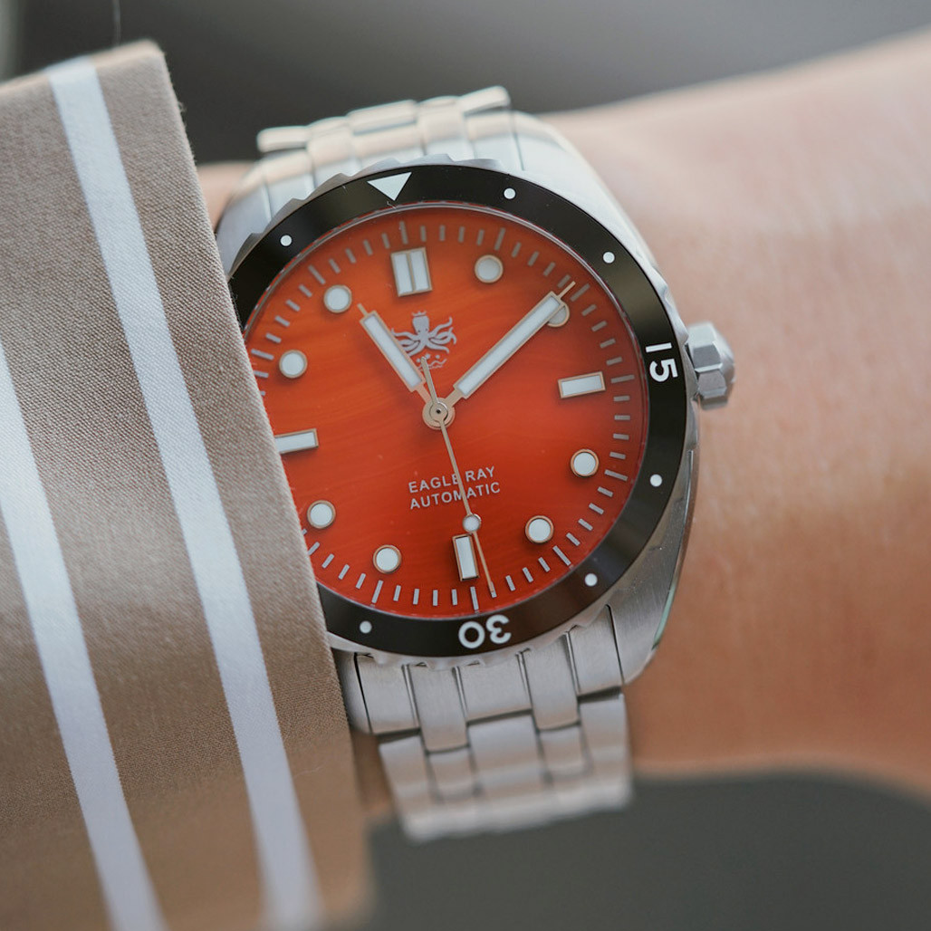 Phoibos Eagle Ray Automatic Diver with Orange Agate Dial #PY065FN