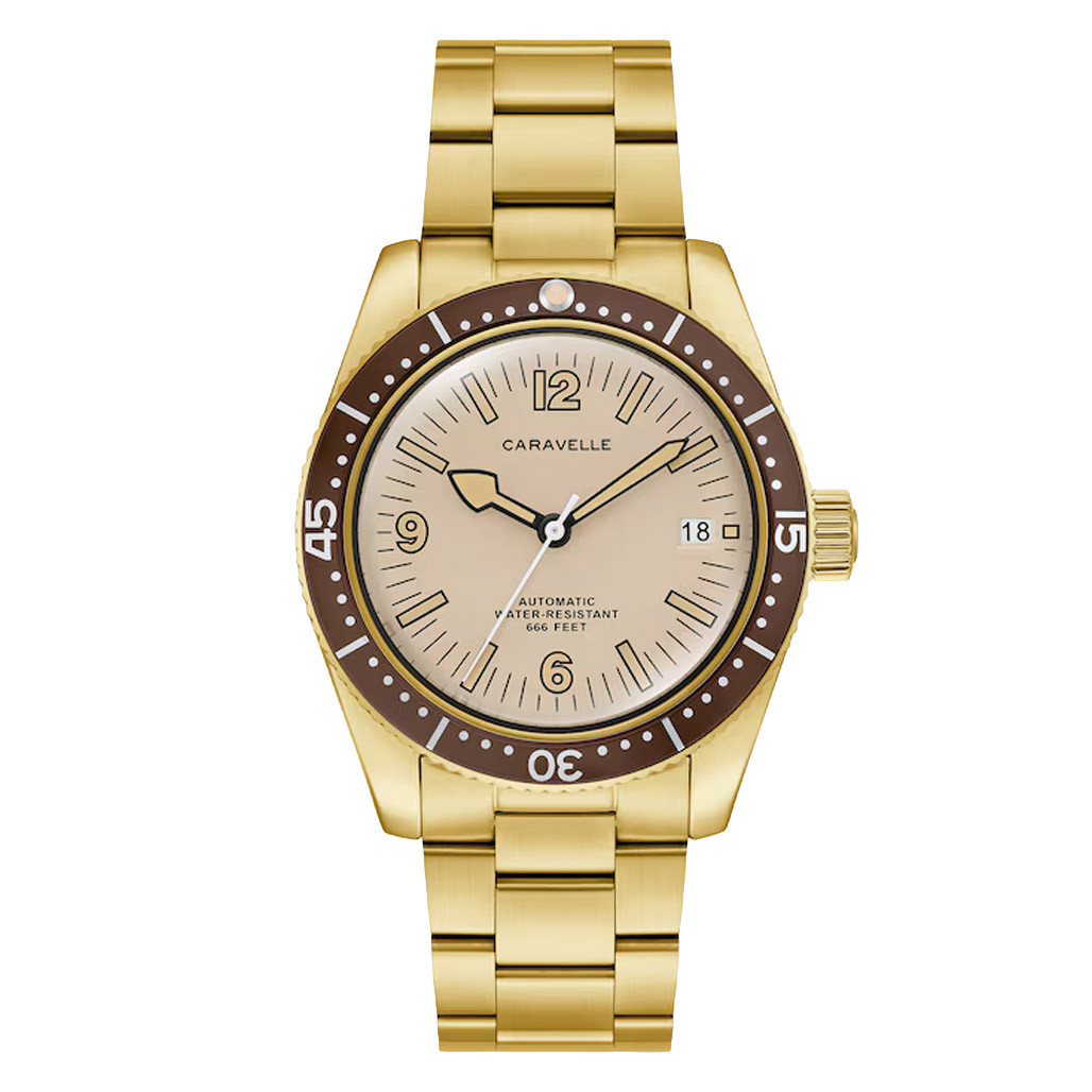 Caravelle Sea Hunter Automatic Goldtone Watch with Beige Dial #44B133