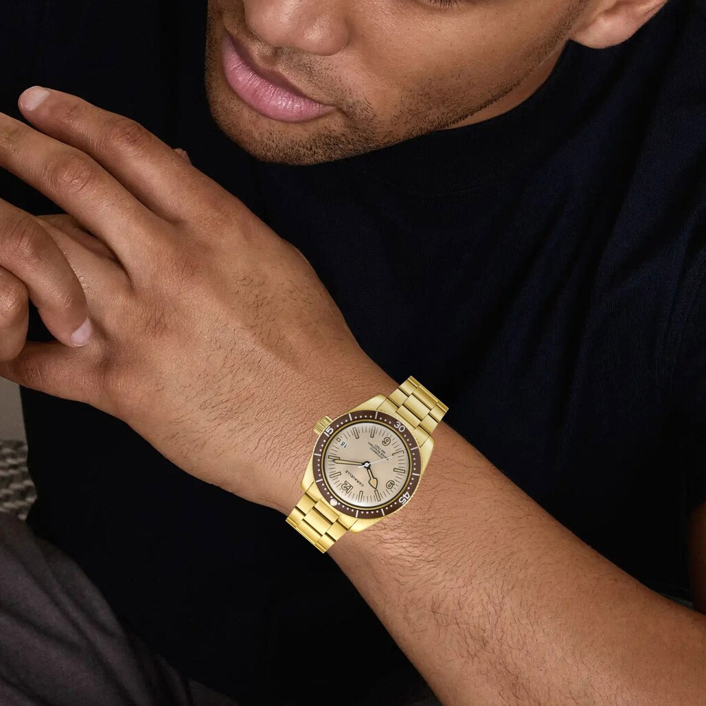 アウフヘーベン ナーチャー シャンパンゴールド Caravelle Sea Hunter Automatic Goldtone Watch with Beige Dial #44B133