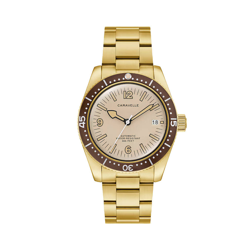 アウフヘーベン ナーチャー シャンパンゴールド Caravelle Sea Hunter Automatic Goldtone Watch with Beige Dial #44B133