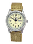 Seiko Military Creme Dial Automatic Watch with 42mm Case, Tan Canvas Strap #SNZG07K1