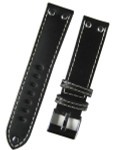 Aviator Style Black Leather Strap with Rivets and Contrast Stitching #EBV-ST-22730