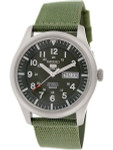 Seiko Military Dark Green Dial Automatic Watch with 42mm Case, Green Canvas Strap #SNZG09K1