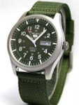 Seiko Military Dark Green Dial Automatic Watch with 42mm Case, Green Canvas Strap #SNZG09K1