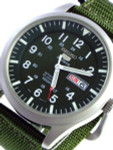 Seiko Military Dark Green Dial Automatic Watch with 42mm Case, Green Canvas Strap #SNZG09K1
