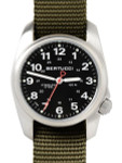 Bertucci A-1S Black Dial Stainless Steel Watch with Patrol Olive Nylon Strap #10112