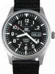 Seiko Military Black Dial Automatic Watch with 42mm Case, Black Canvas Strap #SNZG15K1