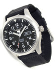 Seiko Military Black Dial Automatic Watch with 42mm Case, Black Canvas Strap #SNZG15K1