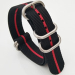 5-Ring NATO-Style Black, Red Stripe Nylon Strap with Matte Finish Steel Buckle #NATO5R-24-SS