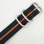 5-Ring NATO-Style Black, Orange Stripe Nylon Strap with Matte Finish Steel Buckle #NATO5R-23-SS